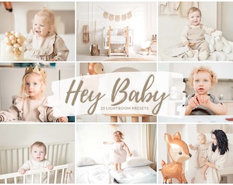 20 HEY BABY Lightroom-voorinstellingen | Pasgeboren baby licht luchtig preset | Schone heldere peuterkindvoorinstellingen | Natuurlijk filter | Pasgeboren babyhuid