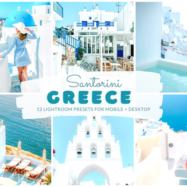 12 GREECE SANTORINI Blue Lightroom Presets | Greece Presets | Blue Ocean Presets | | Summer Filter | Beach Filters | Influencer, Travel