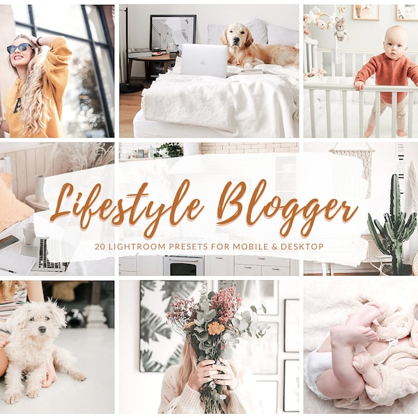 20 Lightroom Lifestyle Blogger Presets | Influencer Preset Filters | Clean and Bright Presets | Business, Blog, Mom, Baby motherhood Preset
