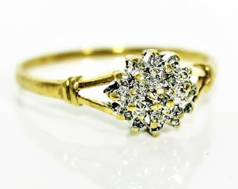9ct 9k Yellow Gold Natural Diamond Cluster Ring Size 6 3/4 - N