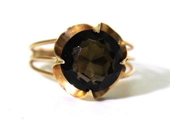 14ct 14K Rose Gold Smoky Quartz Buttercup Ring Size 5 3/4 - L