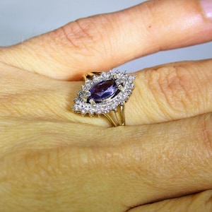 9ct 9k Yellow Gold Natural Amethyst Diamond Marquise Ring Size 6 1/4 - M