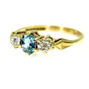 9ct 9k Gold Blue Topaz Diamond Ring Size 5 1/4 - K