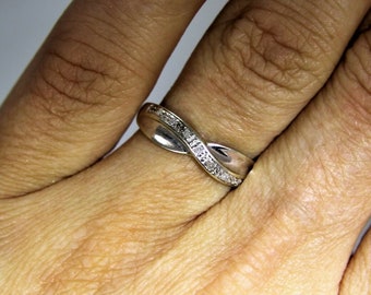 9ct 9k Weißgold Natur Diamant Ring Größe 5 3/4 - L