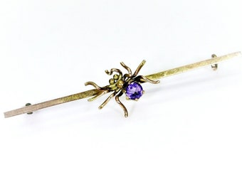 Art Deco 9ct 9k Rose Yellow Gold Spider Amethyst Brooch