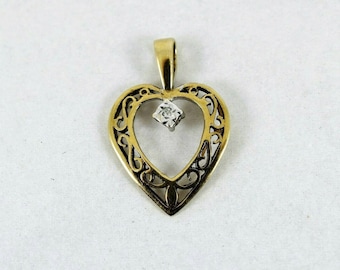 9ct 9k Yellow Gold Natural Diamond Heart Pendant