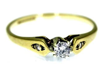 9ct 9k Gold 0.15ct Diamond Solitaire Ring Size 6 - L 1/2