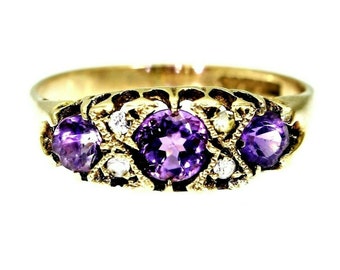 9ct 9k Gold Amethyst Cluster Ring Size 6 3/4 - N