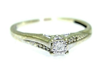 9ct 9k Oro Blanco Diamante Solitario Anillo Tamaño 5 - J 1/2