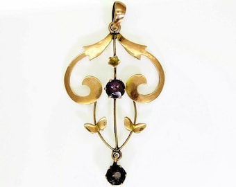 Victorian 9ct 9k Rose Gold Amethyst Lavalier Pendant