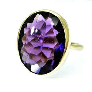 Vintage 9ct Yellow 9k Gold Huge Amethyst Ring Size 9 1/4 - S