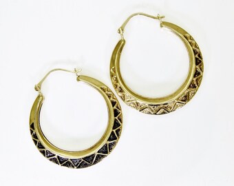 Boucles D'oreilles Créoles En Or Jaune 9 Carats - Motif Rectangle Et Rond - Neuf Avec étiquettes