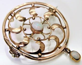 Victorian 9ct 9k Rose Gold Natural Opal Lavalier Pendant Brooch Holbein