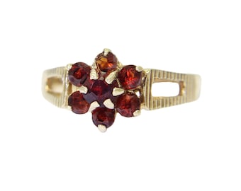 Retro 9ct 9k Yellow Gold Natural Garnet Cluster Ring Size 5 1/4 - K