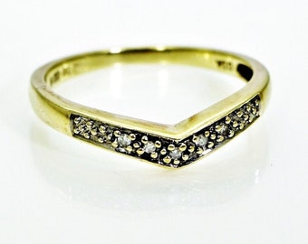 9ct 9k Yellow Gold Diamond Wishbone Ring Size 6 1/2 - M 1/2