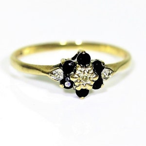 9ct 9k Yellow Gold Natural Sapphire Diamond Cluster Ring Size 7 1/4 - O