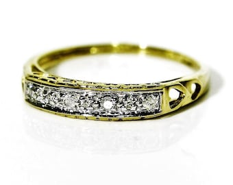 9ct 9k Gold Diamond Heart Half Eternity Ring Size 6 3/4 - N