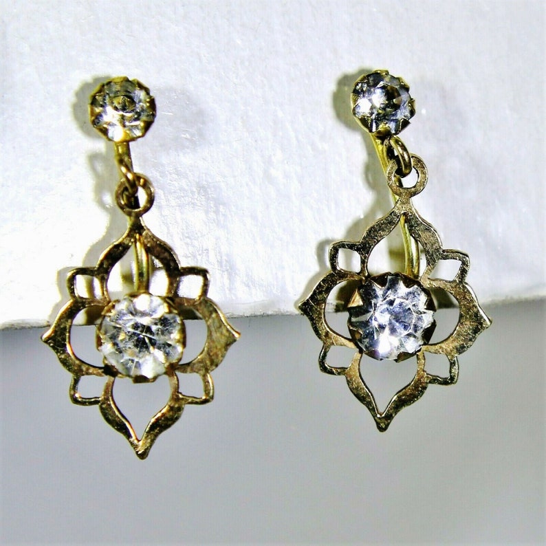 Vintage 9ct 9k Gold Paste Screw Back Drop Earrings