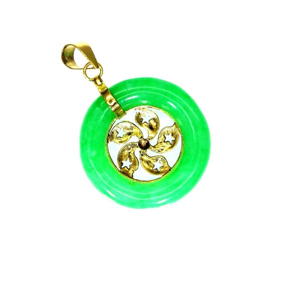 14k 14ct Yellow Gold Jade Donut Pendant - image 2