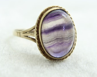 9ct 9k Gold Vintage Flourite Ring Size 7 1/2 - O 1/2