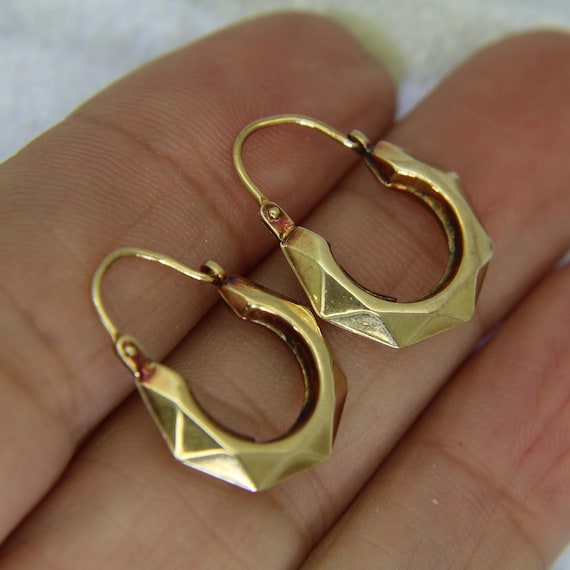 Boucles D'oreilles Créoles Géométriques En Or Jaune 9 Carats - Marque Jewellery Box, Neuves Avec étiquettes
