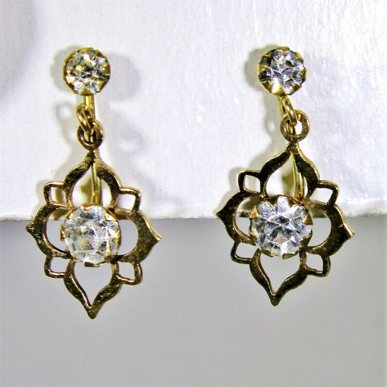Vintage 9ct 9k Gold Paste Screw Back Drop Earrings