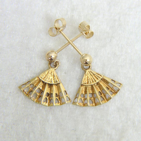 9ct 9k Yellow Gold Fan Dropper Earrings