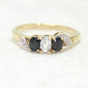 9ct Gold Sapphire Aquamarine & Diamond Ring Size 7 1/4 - O