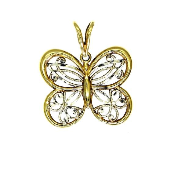 9ct 9k Yellow White Gold Butterfly Pendant Etsy