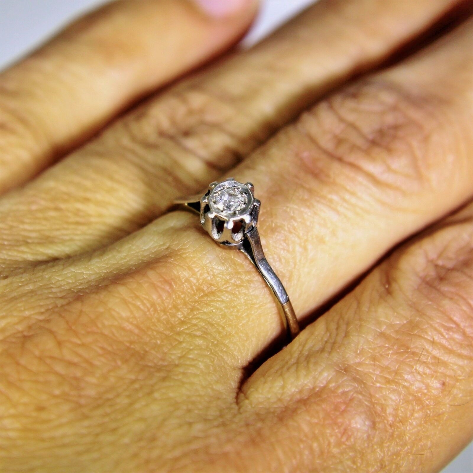 Vintage 9ct 9k Gold Diamond Platinum Ring Size 8 1/4 - Q