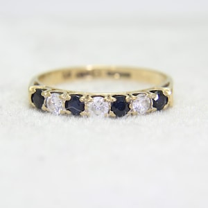 9ct 9k Yellow Gold Sapphire & Cubic Zirconia Half Eternity Ring Size 6 3/4 - N
