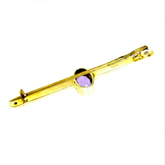 Edwardian 9ct 9k Gold Amethyst Bar Brooch - image 2