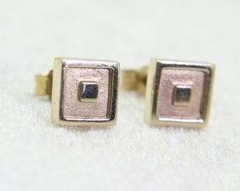 Modernist 9ct 9k Yellow Gold Square Stud Earrings