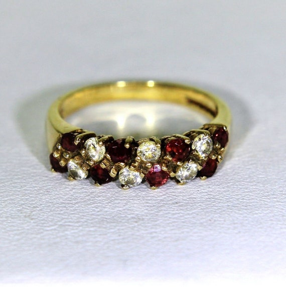 9ct 9k Yellow Gold Natural Ruby Cubic Zirconia Cl… - image 3