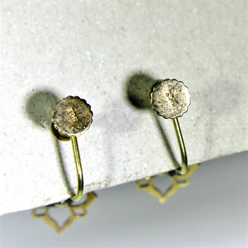 Vintage 9ct 9k Gold Paste Screw Back Drop Earrings