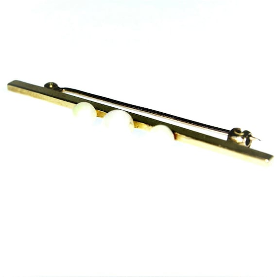 Edwardian 9ct 9k Gold Pearl Bar Brooch - image 1