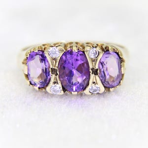 9ct Gold Amethyst & Cubic Zirconia Ring Size 6 3/4 - N