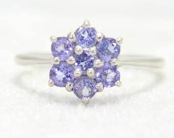 Anello con grappolo di tanzanite in oro bianco 9 carati, misura 6 1/4 - M