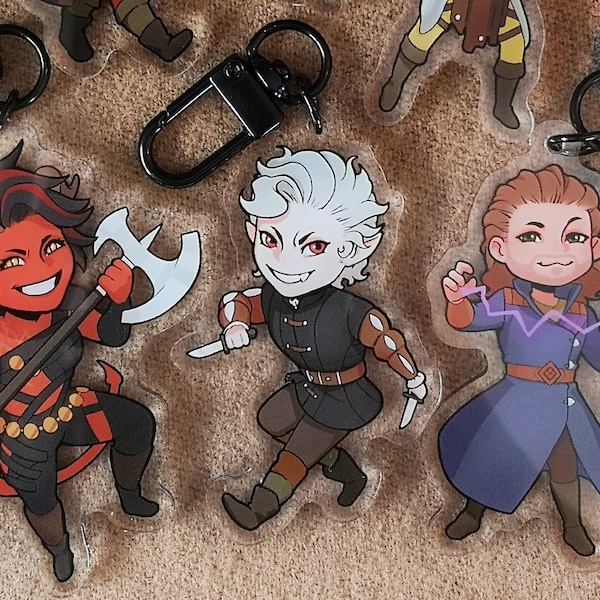 ¡3 dijes acrílicos de Baldur's Gate + pegatina para raspar adicional!