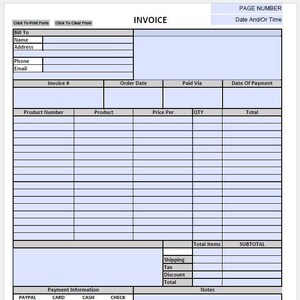 Simple Minimal Editable Invoice Template Downloadable Printable Form Small Business Fill In (Black/White)