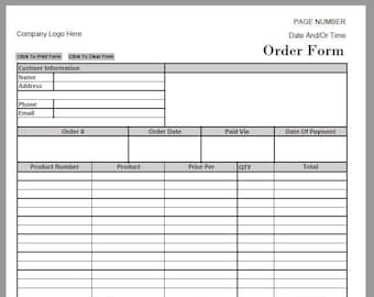 Editable Order Form Template Black And White Downloadable Etsy
