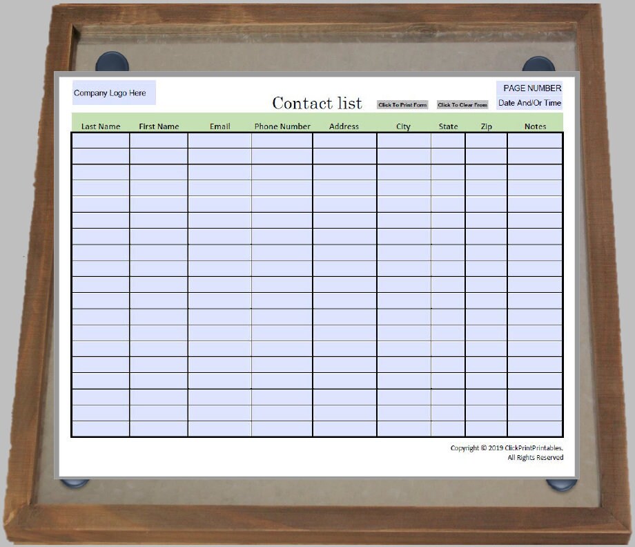 Editable Contact List Template, Printable Fill-in PDF (green) - Etsy