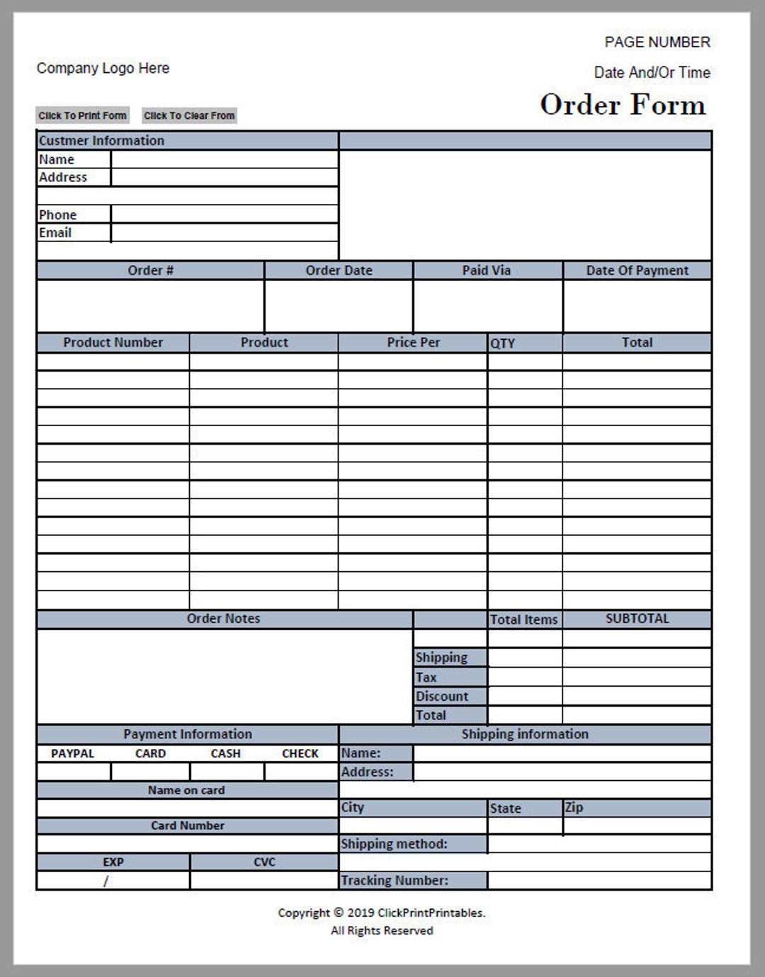 Plantilla de formulario de pedido editable mínima y sencilla Etsy España