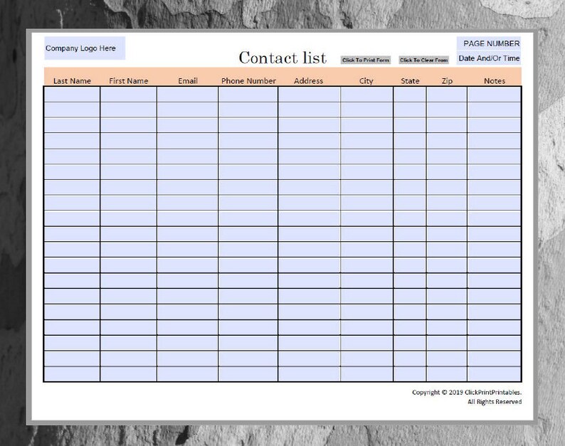 Fillable Contact List Template for Small Business (PDF) - Etsy