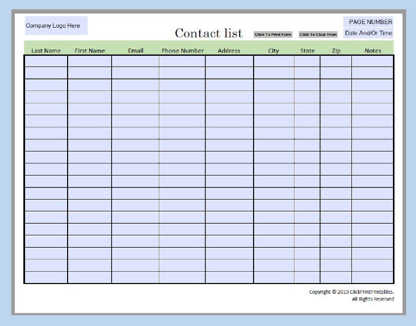 Editable Contact List Template, Printable Fill-in PDF (green) - Etsy