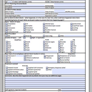 NEW School Accident Incident Report Form Template Editable Downloadable Printable Small Business Fill In PDF Black and White image 3