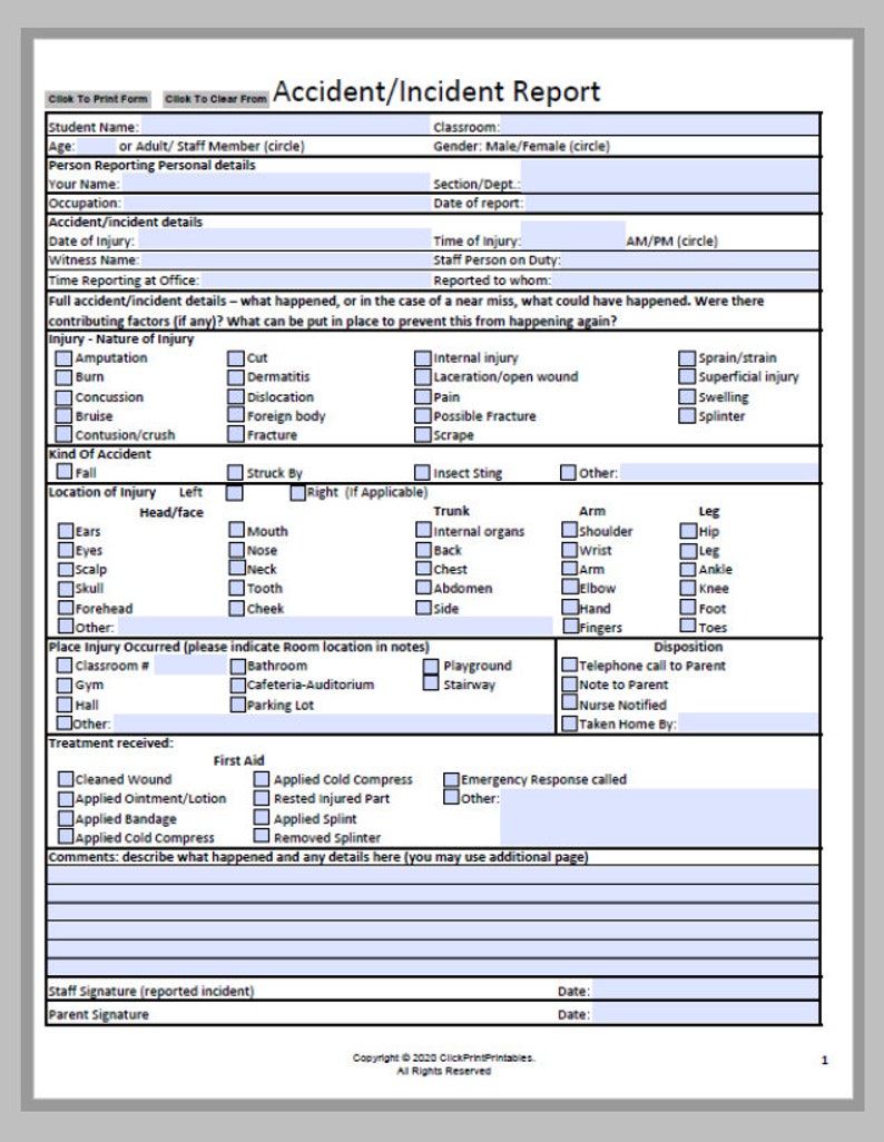 NEW School Accident Incident Report Form Template Editable Downloadable Printable Small Business Fill In PDF Black and White image 3