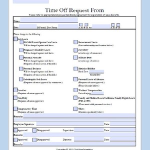 Time off Request Form, Printable Fillable PDF (8.5x11) - Etsy