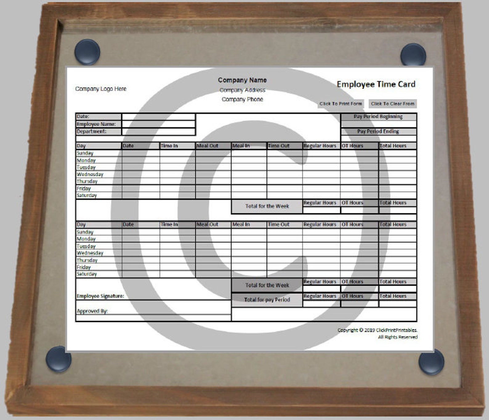Employee Time Card black and Whitehome Businesstrackerprintable and