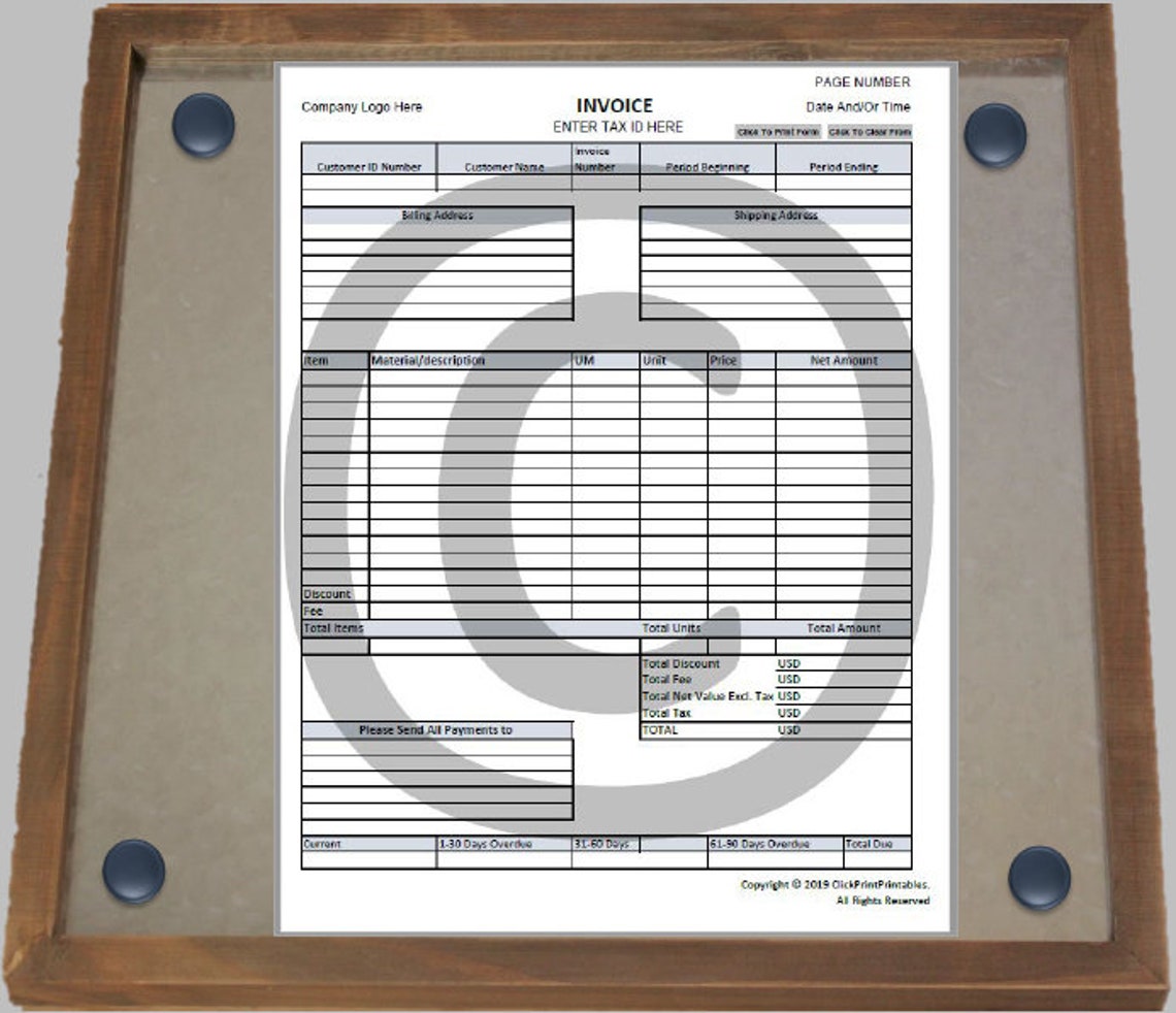 Editable Invoice Template Downloadable Printable Form Small Business ...